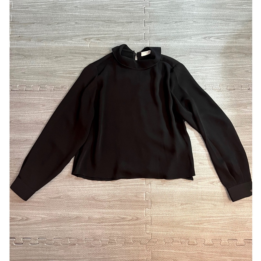 Babaton Black Mock Neck Open Back Tie Blouse XXS‎ Long Sleeve